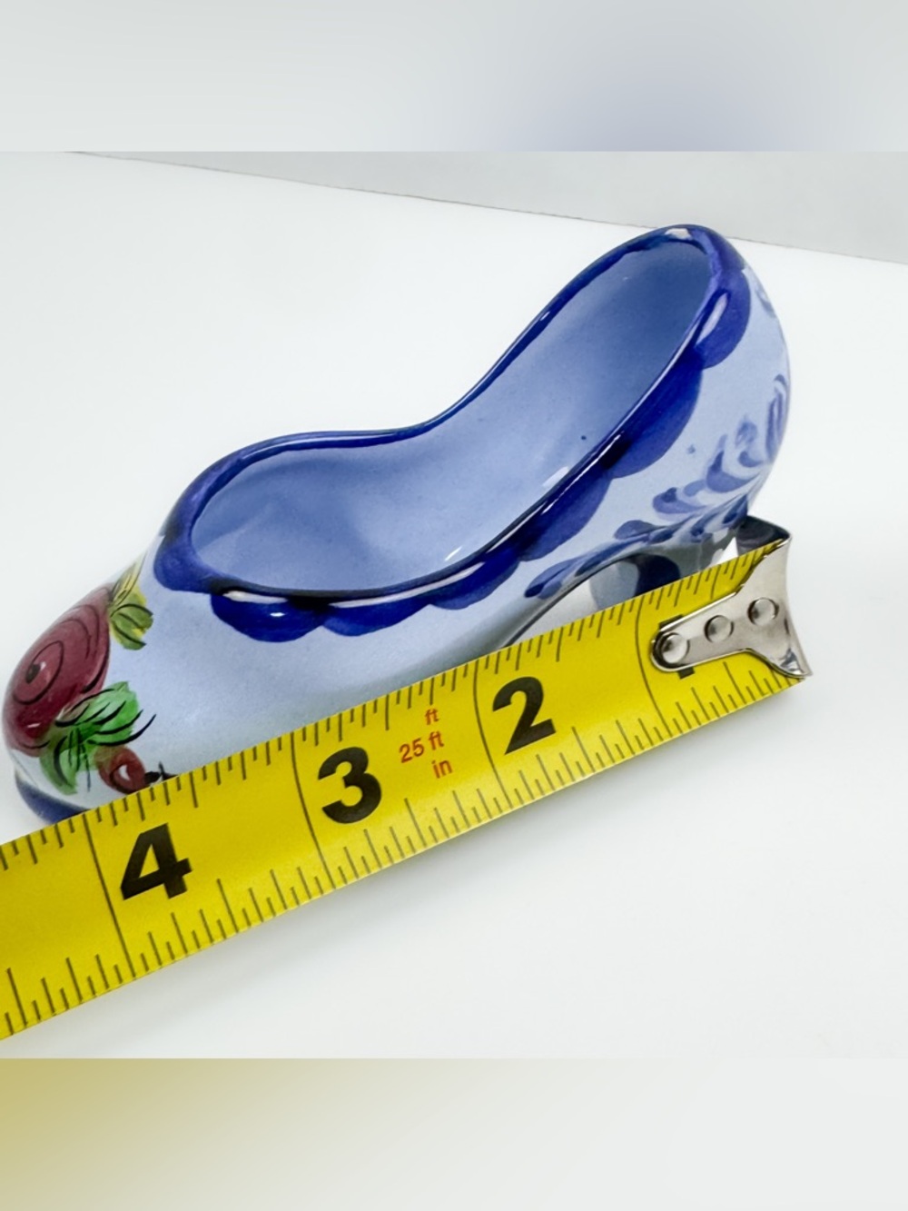 Vintage Portugal Miniature Porcelain Shoe - Blue High Heel with Floral Design - Picture 7 of 10